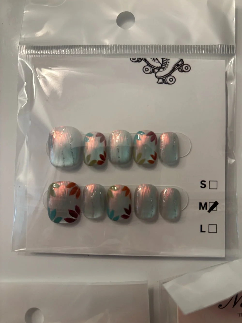 Assorted Press-On Nail Sets — Pastel Floral, Burgundy Spiderweb, Orange Gradient